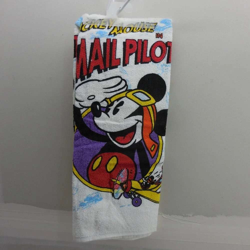 Vintage Disney Mickey Mouse Mail Pilot 2 Piece Towel Set Cannon Mills Made USA